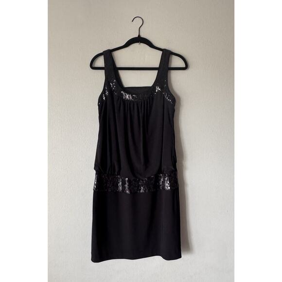 Vintage Adrianna Papell Size 6 Blouson Black Mini Dress Sequin Open Back Sexy - Picture 1 of 8